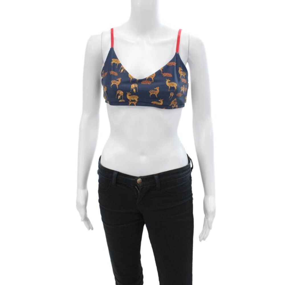 The Upside Textured Spaghetti Strap Graphic Print Sports Bra Navy Size 10